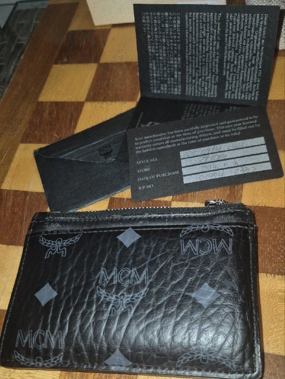 MCM Black Leather Card Case with Gold Logo Plate